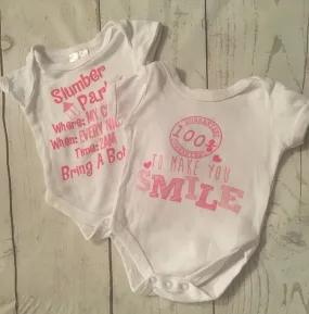 0-3 Months Slogan Bodysuits x2