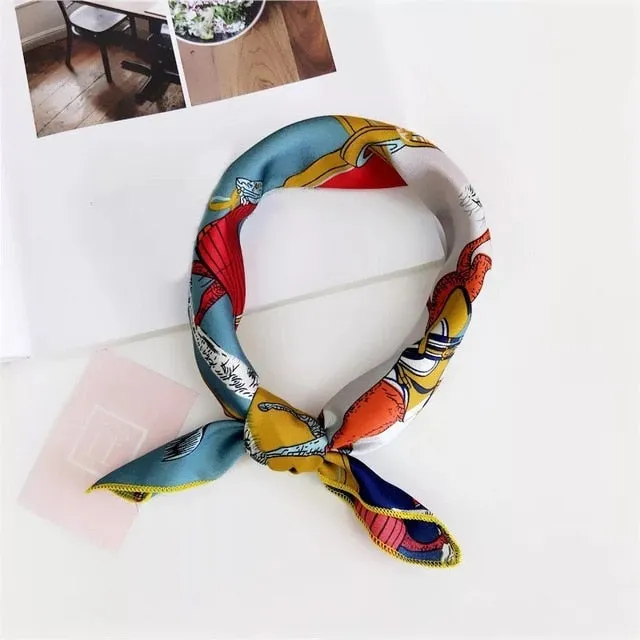 50*50cm Silk Scarves Soft Hair Tie Neckerchief Foulard Muffler Small Square Scarf