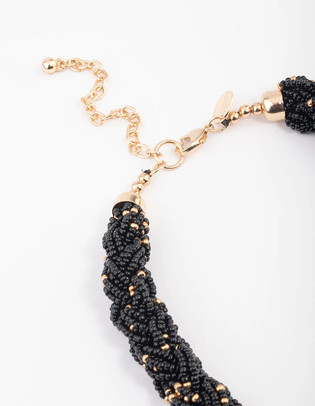 Black Chunky Braid Bead Necklace