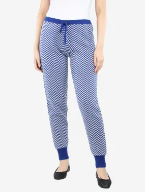 Blue and cream chevron jacquard knit trousers - size M