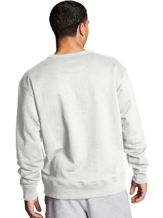 Champion Men's Powerblend Fleece Crew Script Logo White GF88H Y08160 WHC