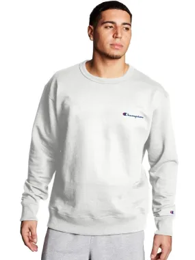 Champion Men's Powerblend Fleece Crew Script Logo White GF88H Y08160 WHC