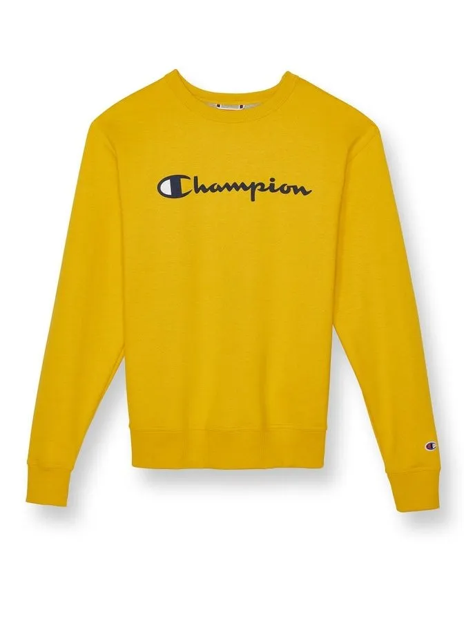 Champion Powerblend Fleece Crew Script Logo Forsythia GF88H Y07718 ANCM