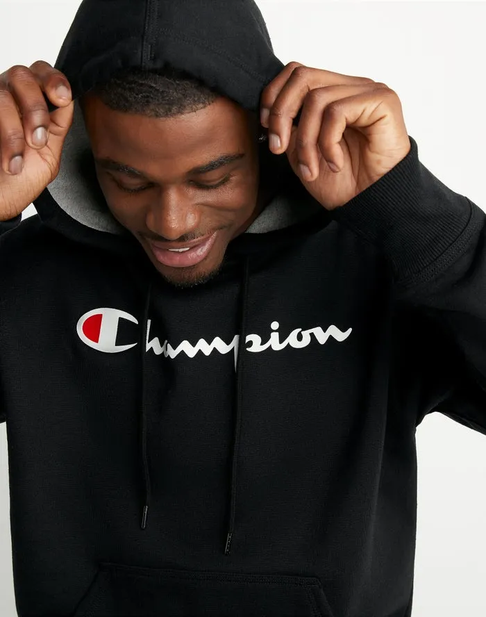 Champion Powerblend Fleece Hoodie Script Logo Black GF89H Y06794 BKC