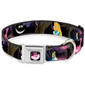 Cheshire Cat Face Full Color Black Seatbelt Buckle Collar - Alice & the Cheshire Cat Scenes by Buckle-Down