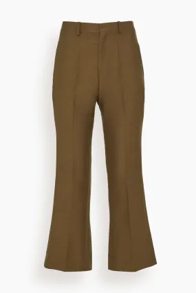 Credo Organic Wool and Silk Bootcut Trousers in Moss