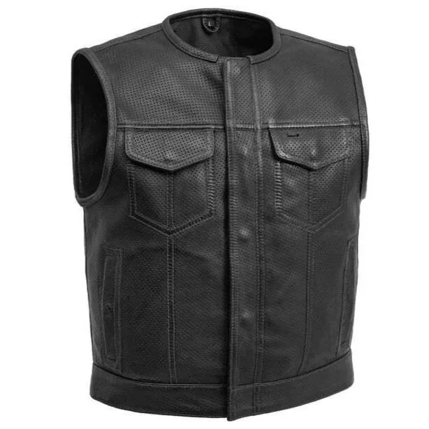 First Mfg Lowside Men's Perforated Motorcycle Leather Vest