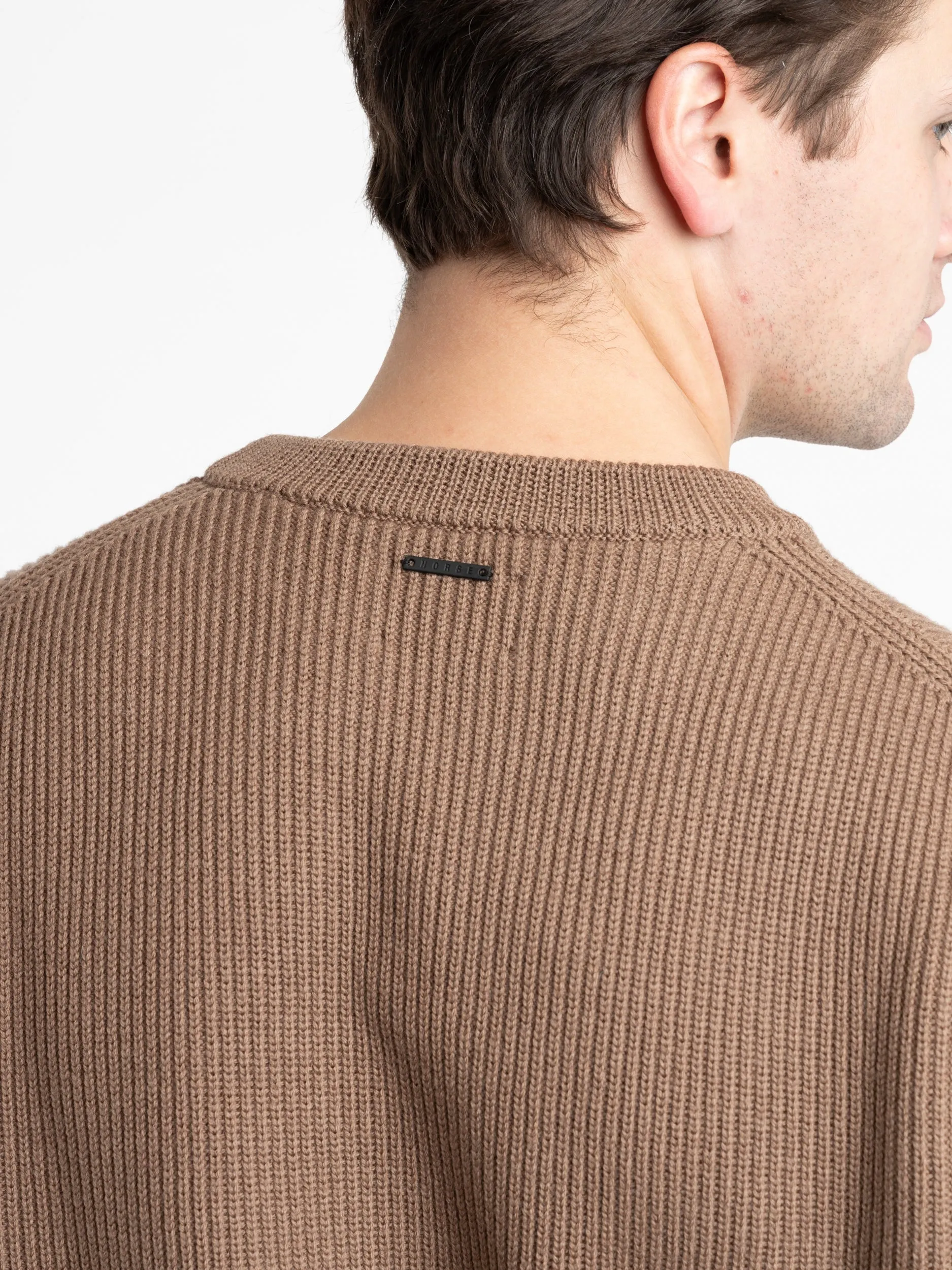 Khaki Fine Merino Rib Crewneck