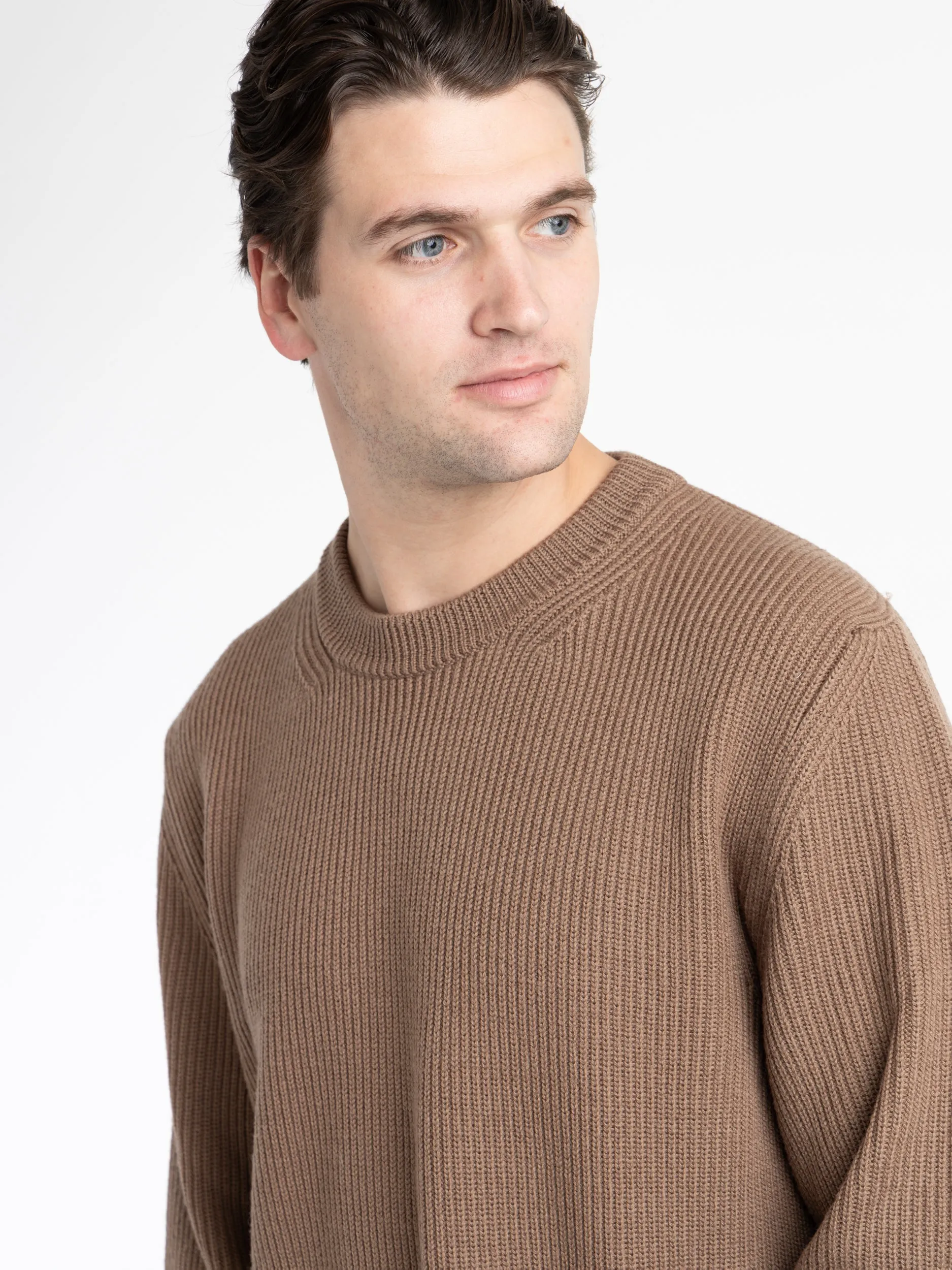 Khaki Fine Merino Rib Crewneck