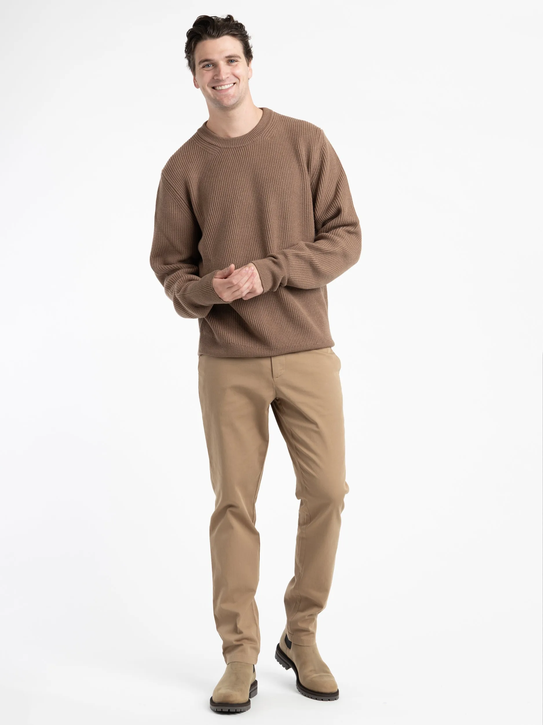 Khaki Fine Merino Rib Crewneck