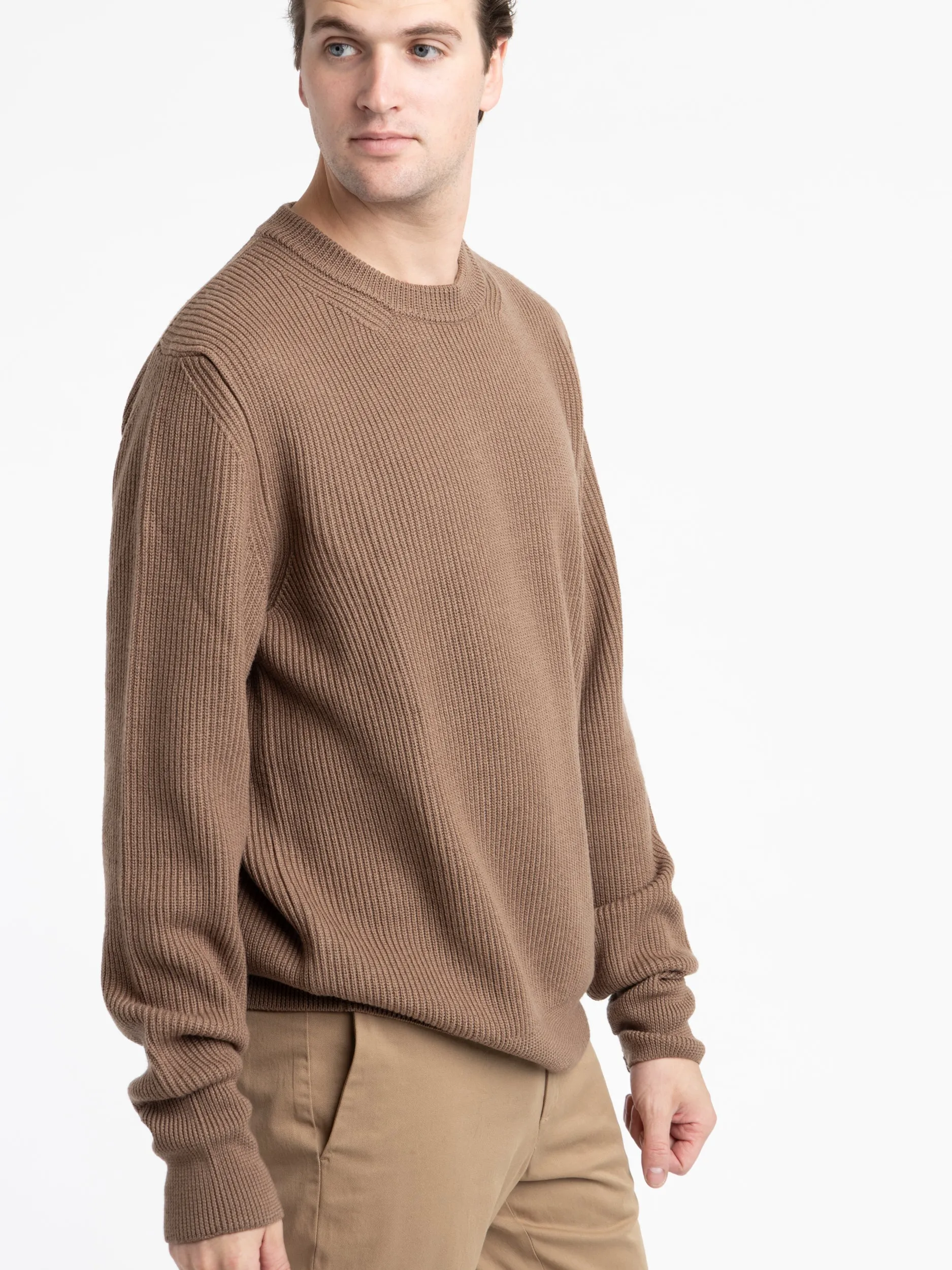 Khaki Fine Merino Rib Crewneck