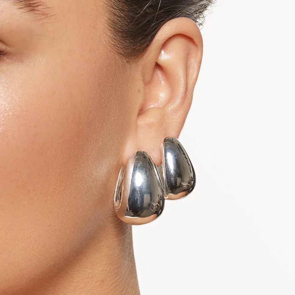 Maxi Drop Dome Hoops in Silver