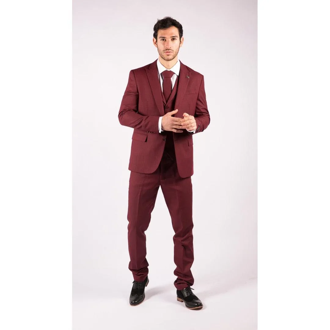 Mens 3 Piece Suit Maroon Tailored Fit Smart Formal 1920s Classic Vintage Gatsby