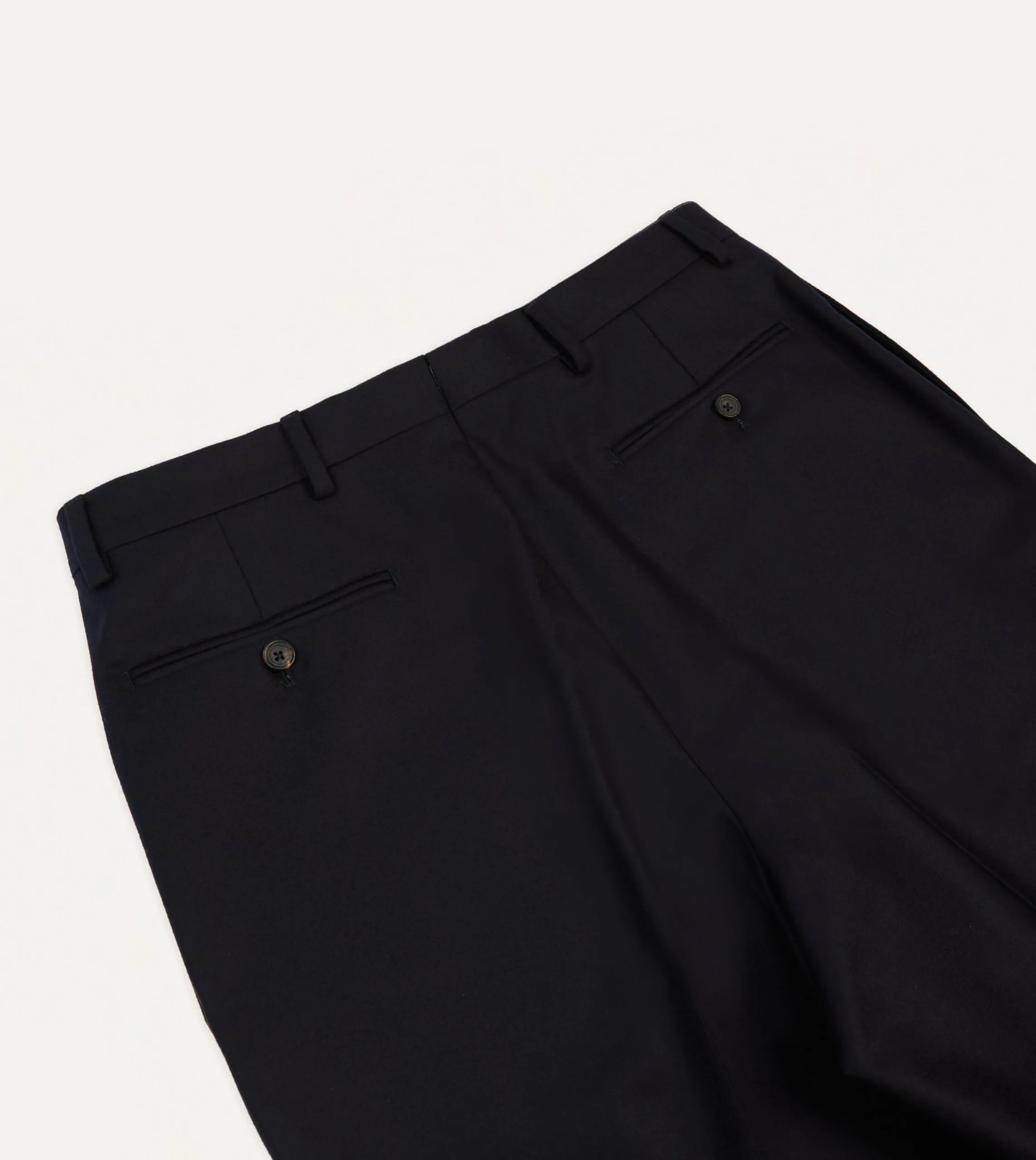 Navy Wool Flannel Flat Front Trousers