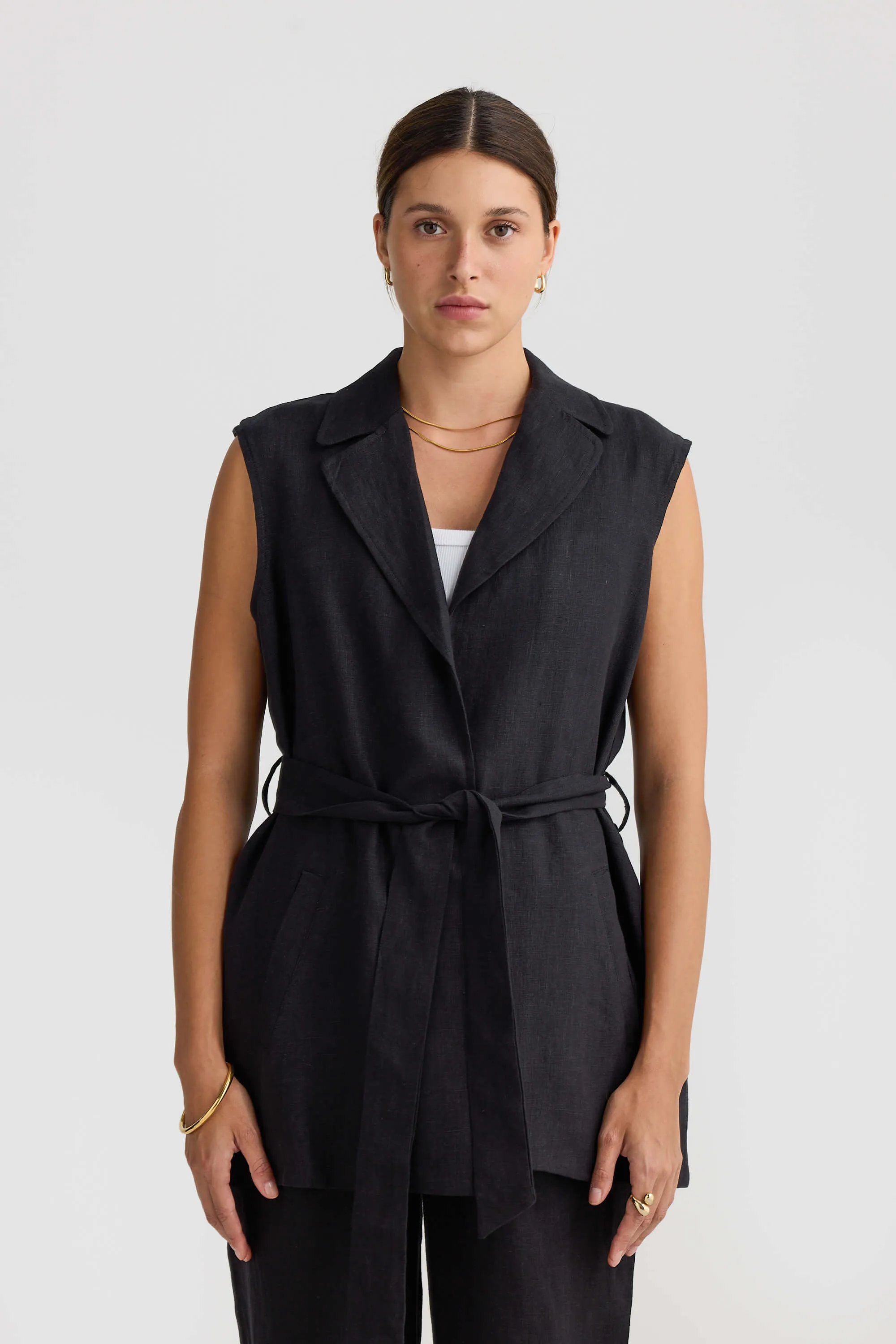 Savannah Oversized Linen Vest Black