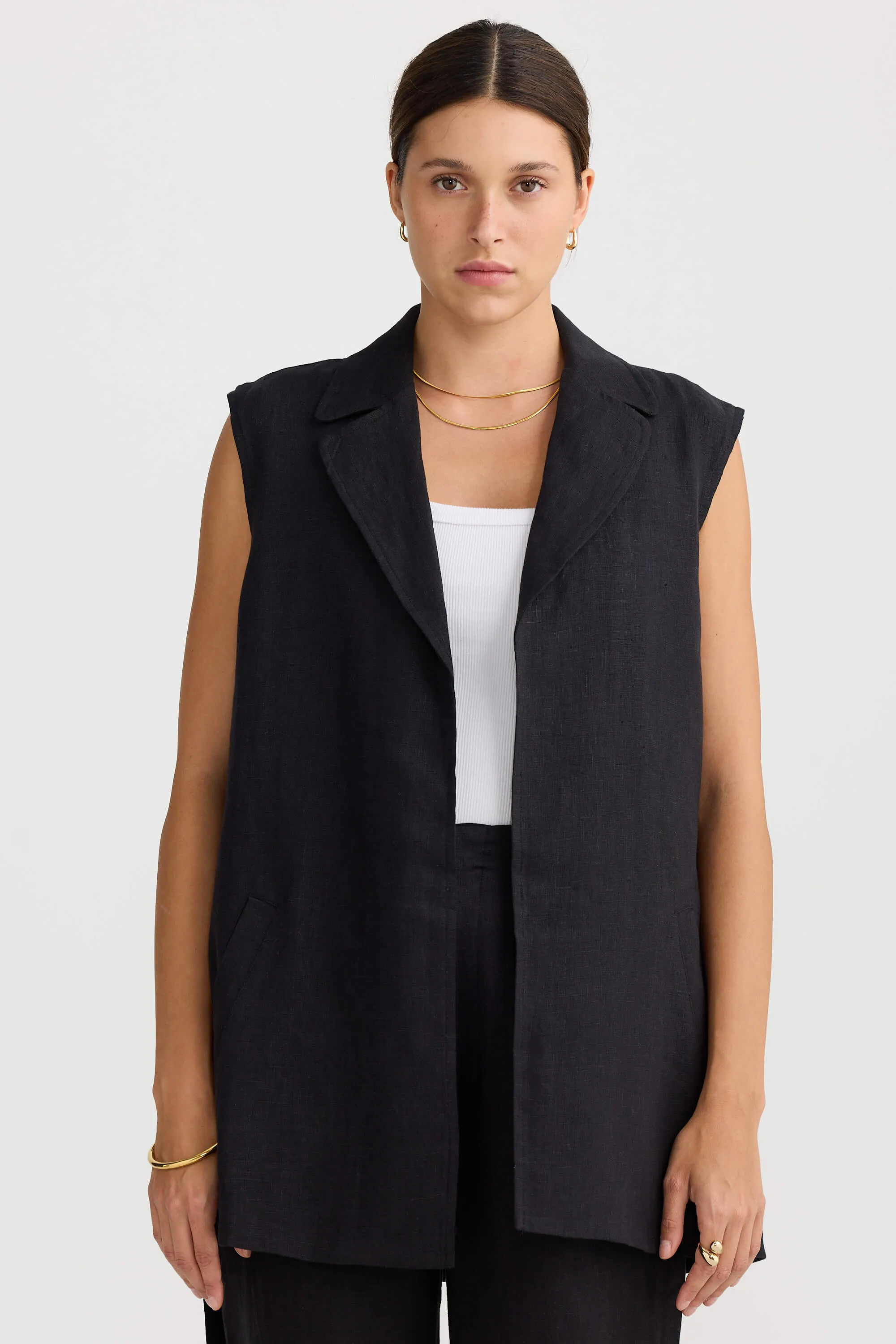 Savannah Oversized Linen Vest Black