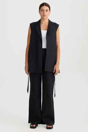 Savannah Oversized Linen Vest Black