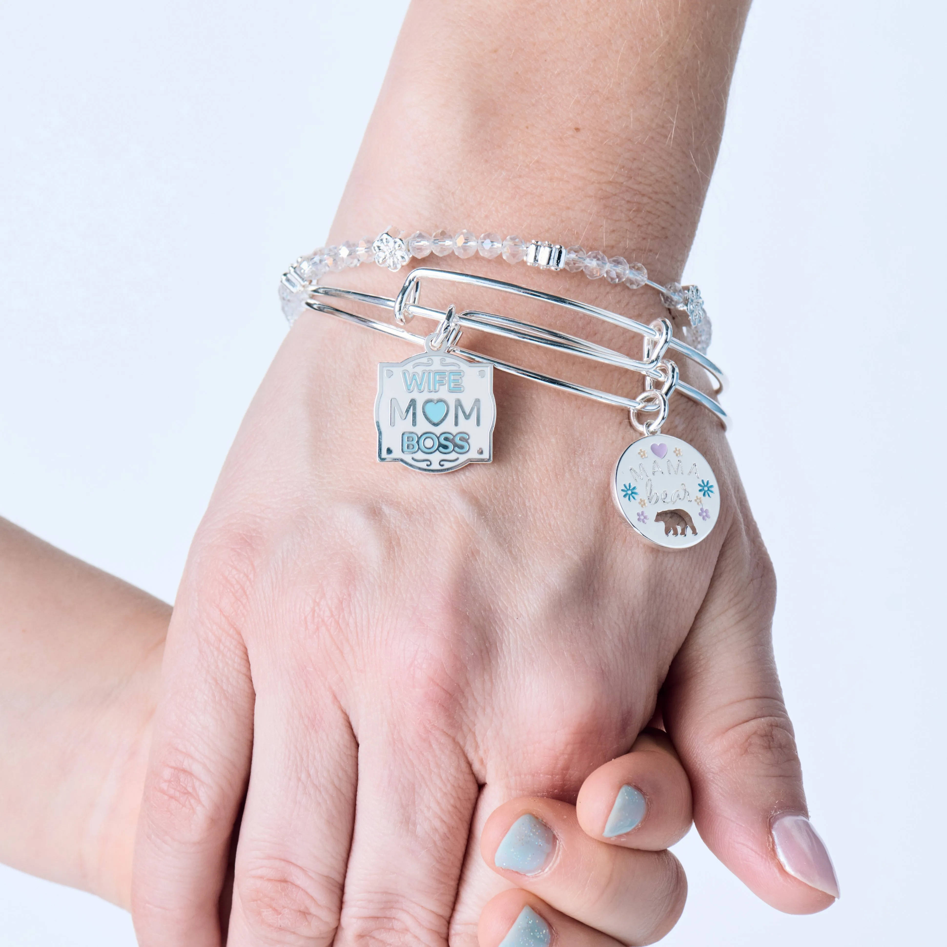 'Wife, Mom, Boss' Charm Bangle Bracelet